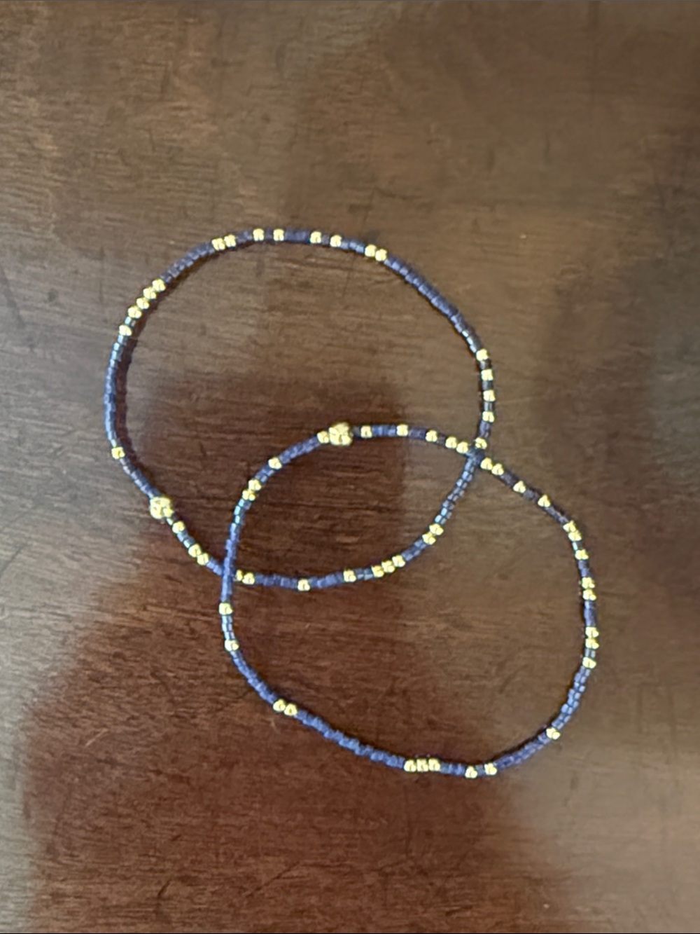newton Delicate Navy Blue Bead Bracelet Set with Gold Accents